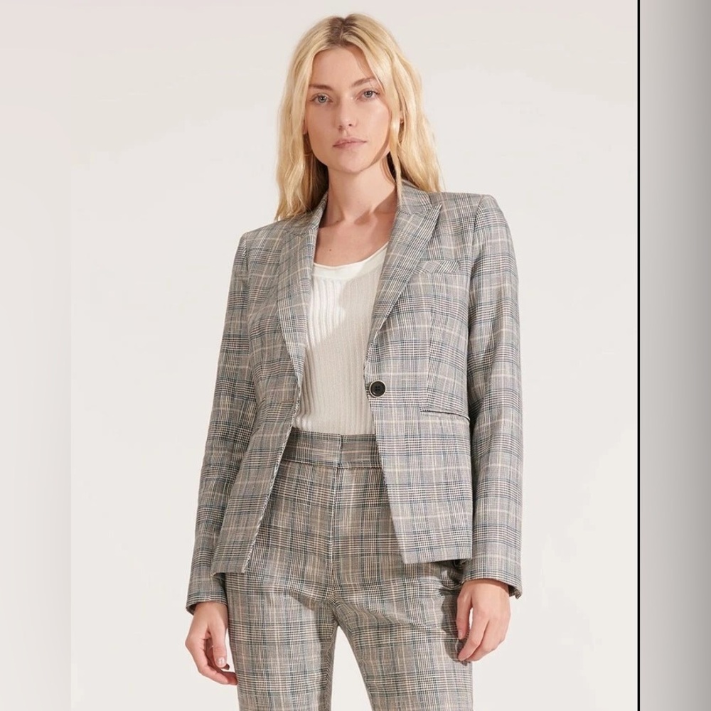 NWT $650 Veronica Beard Gia Dickey Jacket Navy Womens Plaid Blazer